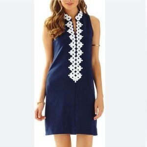 Lilly Pulitzer Navy Blue Calista Mini Dress with White Lace Trim